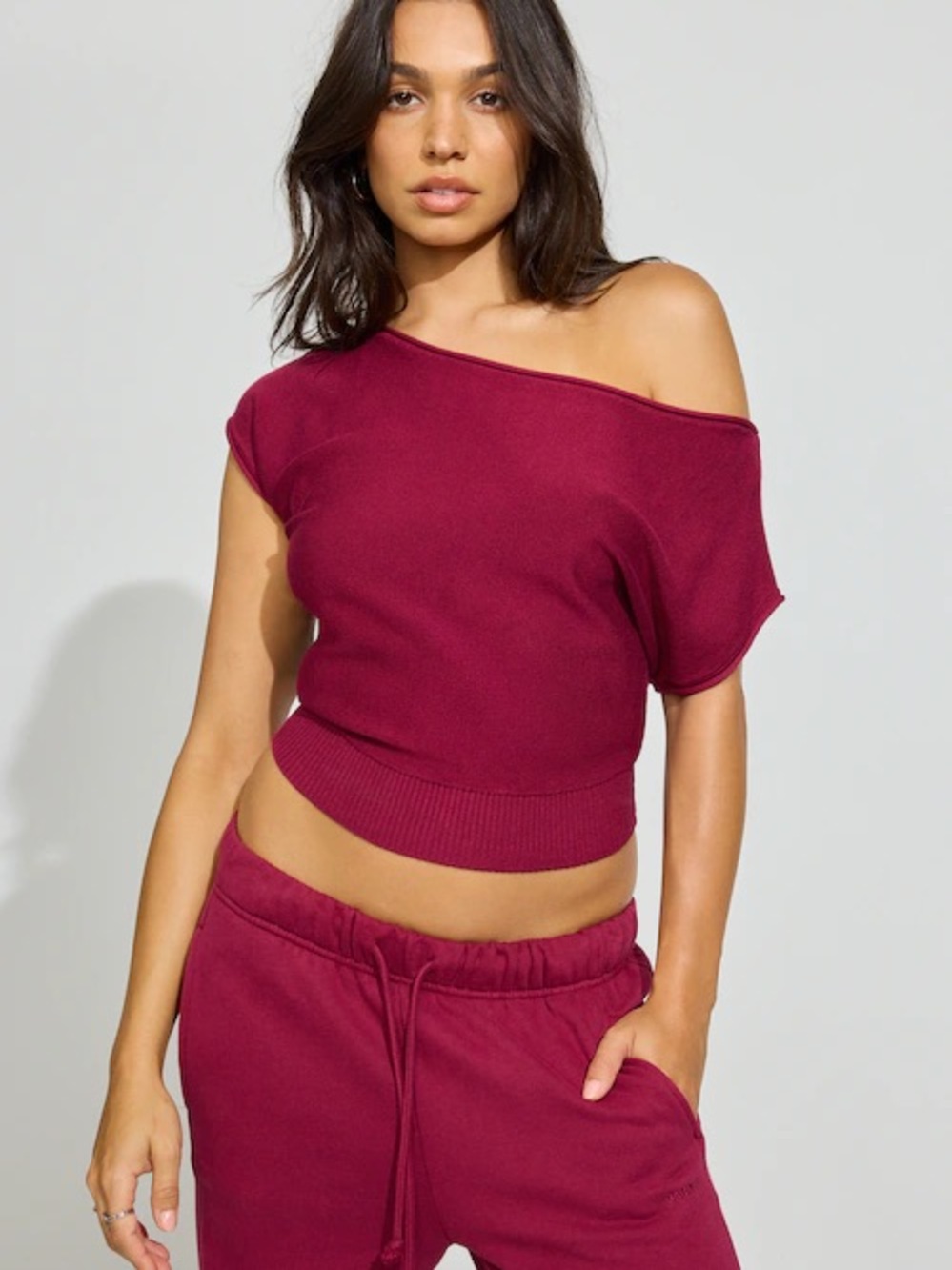 Garage Women's Short Sleeve Knit Top - Burgundy
